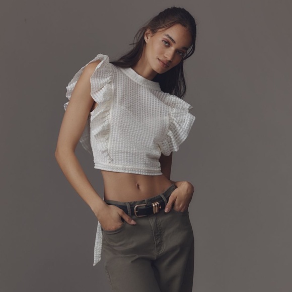 Maeve White Ruffle Blouse - Picture 3 of 4